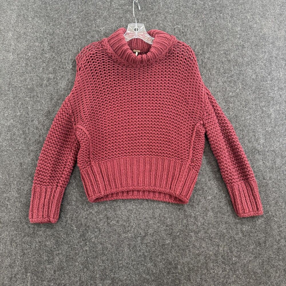Free People My Only Sunshine Sweater Women's XS Red Turtleneck Chunky